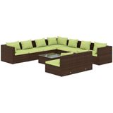 vidaXL 10-delige Loungeset met kussens poly rattan bruin