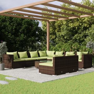 vidaXL 10-delige Loungeset met kussens poly rattan bruin