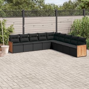 vidaXL 9-delige Loungeset met kussens poly rattan zwart