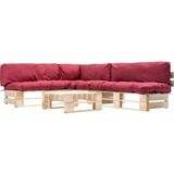 vidaXL 4-delige Loungeset pallet met rode kussens hout