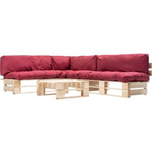 vidaXL 4-delige Loungeset pallet met rode kussens hout