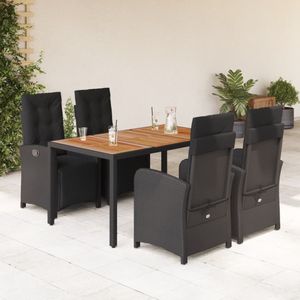vidaXL 5-delige Tuinset met kussens poly rattan zwart