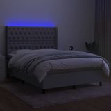vidaXL Boxspring met matras en LED stof lichtgrijs 140x190 cm