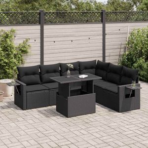 vidaXL 7-delige Loungeset met kussens poly rattan zwart