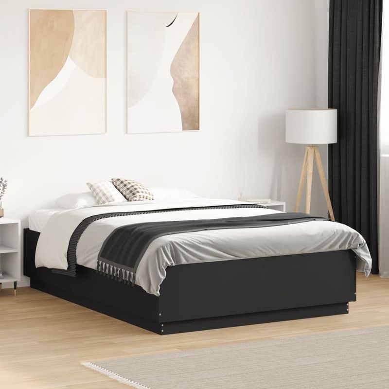 vidaXL Bedframe met LED-verlichting bruin eikenkleurig 135x190 cm