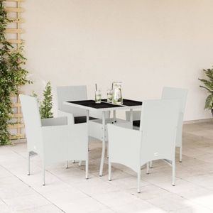 vidaXL 5-delige Tuinset met kussens poly rattan en glas wit