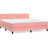 vidaXL Boxspring met matras fluweel roze 160x200 cm