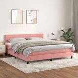 vidaXL Boxspring met matras fluweel roze 160x200 cm