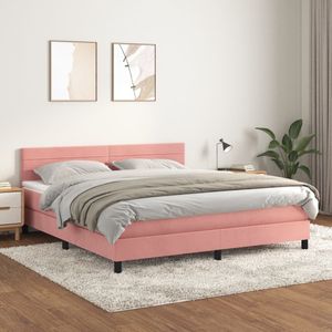 vidaXL Boxspring met matras fluweel roze 160x200 cm