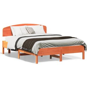 vidaXL Bedframe met hoofdbord massief grenenhout wasbruin 135x190 cm