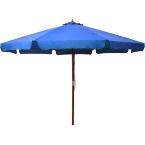 <p>Deze praktische parasol is perfect om wat schaduw te creëren en is een musthave om buiten te genieten. Het parasoldoek is gemaakt van anti-vervagend polyester dat gemakkelijk schoon te maken is.</p>
<p>De paaldiameter is 48 mm waardoor hij in een bestaande voet of in het midden van een tafel geplaatst kan worden. De sterke houten paal en de baleinen maken de parasol zeer stabiel en duurzaam.</p>
<p>De tuinparasol kan eenvoudig geopend en gesloten worden dankzij het dubbele katrolsysteem. Het product is eenvoudig te monteren.</p>
<p>Let op, wij adviseren om het doek te behandelen met een waterdichtmakende spray als hij wordt blootgesteld aan zware regenval.</p>
<ul>
  <li>Kleur: azuurblauw</li>
  <li>Materiaal: stof, gelamineerd bamboe en hardhout</li>
  <li>Totale afmetingen: 330 x 254 cm (ø x H)</li>
  <li>Diameter buis: 48 mm</li>
  <li>Met luchtventilatie en dubbel katrolsysteem</li>
  <li>Materiaal: Polyester: 100%</li>
</ul>