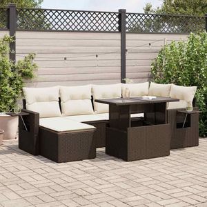 vidaXL 7-delige Loungeset met kussens poly rattan bruin