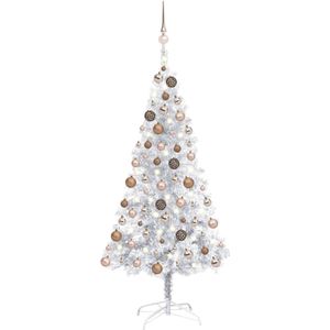 vidaXL Kunstkerstboom met verlichting en kerstballen 150 cm PET zilver