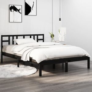 vidaXL-Bedframe-massief-hout-zwart-140x190-cm