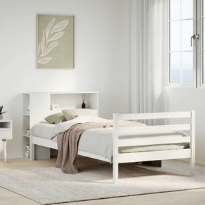 vidaXL Bed met boekenkast zonder matras grenenhout wit 75x190 cm