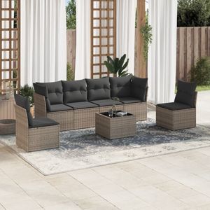 vidaXL - 7-delige - Loungeset - met - kussens - poly - rattan - grijs