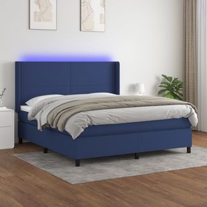 vidaXL Boxspring met matras en LED stof blauw 180x200 cm