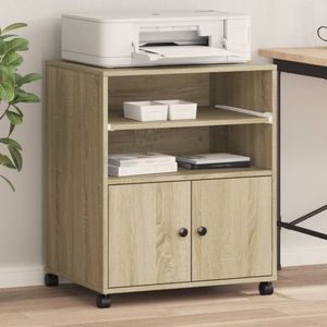 vidaXL - Printerkastje - Eikenkleur - Hout - Met Wielen