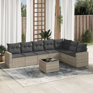 vidaXL 8-delige Loungeset met kussens poly rattan lichtgrijs