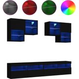 vidaXL 6-delige Tv-wandmeubelset met LED-verlichting zwart