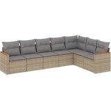 vidaXL 7-delige Loungeset met kussens poly rattan gemengd beige