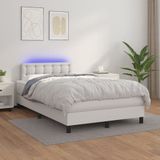 vidaXL Boxspring met matras en LED kunstleer wit 120x200 cm