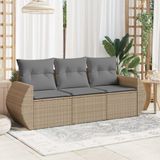 vidaXL 3-delige Loungeset met kussens poly rattan beige