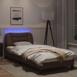 vidaXL Bedframe met LED-verlichting kunstleer bruin 90x190 cm