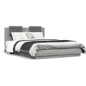 vidaXL Bedframe met hoofdbord en LED grijs sonoma eiken 150x200 cm