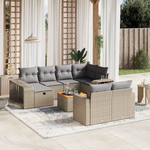 vidaXL 11-delige Tuinset met kussens poly rattan beige