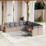 vidaXL 10-delige Loungeset met kussens poly rattan beige