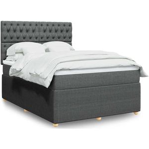 vidaXL Boxspring met matras stof donkergrijs 160x200 cm