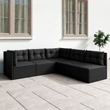 vidaXL 5-delige Loungeset met kussens poly rattan zwart