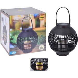 ProGarden Lantaarn met Kaars Solar LED Rattan Zwart