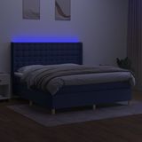 vidaXL Boxspring met matras en LED stof blauw 180x200 cm