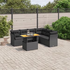 vidaXL 7-delige Loungeset met kussens poly rattan zwart