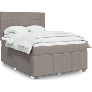 vidaXL Boxspring met matras stof taupe 140x200 cm