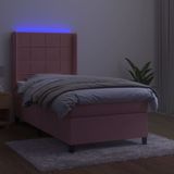 vidaXL Boxspring met matras en LED fluweel roze 80x200 cm