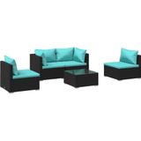 VidaXL 5-delige Loungeset met Kussens - Poly Rattan Zwart