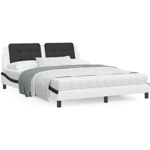 vidaXL Bedframe met hoofdbord kunstleer zwart en wit 160x200 cm