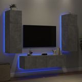 vidaXL 6-delige Tv-wandmeubelset met LED bewerkt hout betongrijs