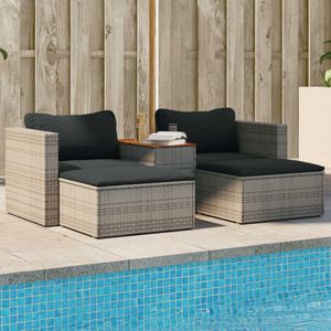 vidaXL 5-delige Loungeset met kussens poly rattan acacia grijs