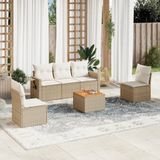 vidaXL 6-delige Loungeset met kussens poly rattan beige