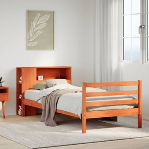 vidaXL - Bed - met - boekenkast - zonder - matras - massief - hout - wasbruinx190cm
