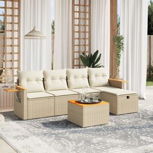 vidaXL - 6-delige - Loungeset - met - kussens - poly - rattan - beige