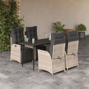 vidaXL 5-delige Tuinset met kussens poly rattan lichtgrijs