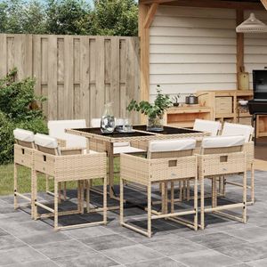 vidaXL 9-delige Tuinset met kussens poly rattan beige