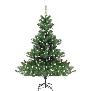 vidaXL Kunstkerstboom Nordmann met LED's en kerstballen 210 cm groen