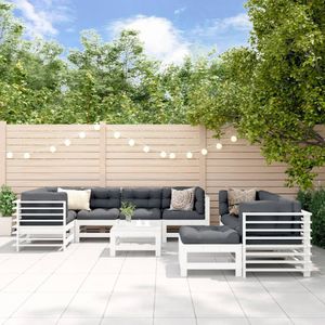 vidaXL 10-delige Loungeset met kussens massief hout wit