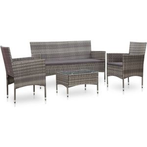 vidaXL 4-delige Loungeset met kussens poly rattan grijs